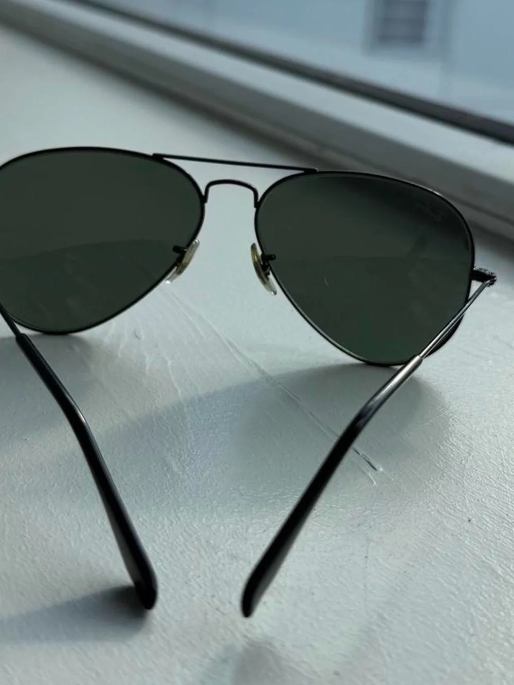 Ray-Ban Aviator Sunglasses - Black Frame with Dark Green Lenses